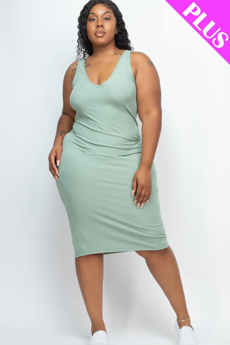 Plus Size Ribbed Sleeveless Bodycon Midi Dress