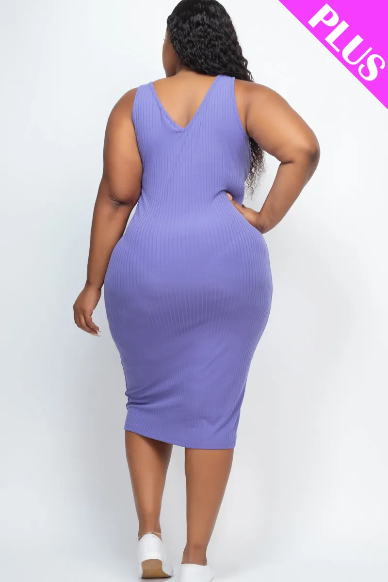 Plus Size Ribbed Sleeveless Bodycon Midi Dress