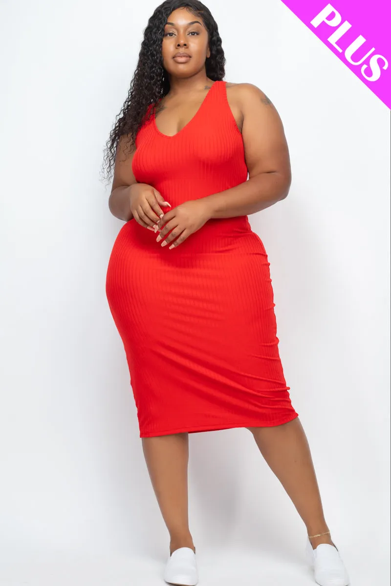 Plus Size Ribbed Sleeveless Bodycon Midi Dress