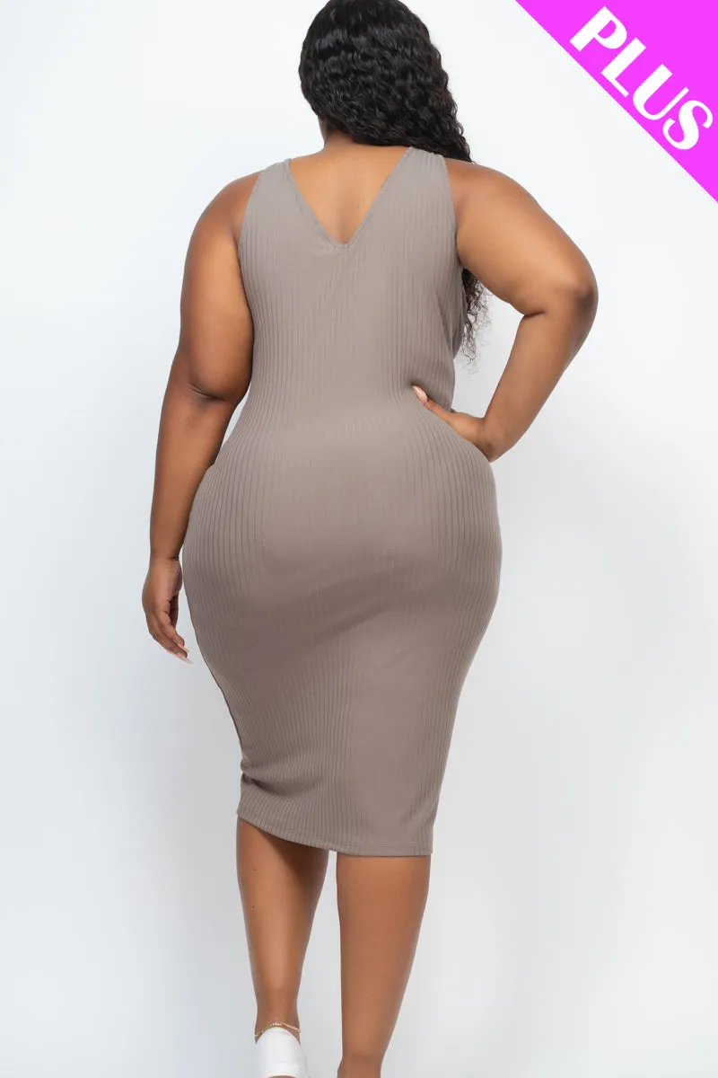 Plus Size Ribbed Sleeveless Bodycon Midi Dress