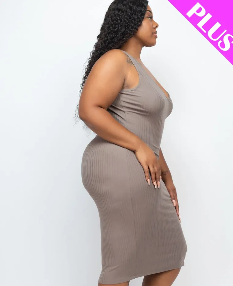 Plus Size Ribbed Sleeveless Bodycon Midi Dress