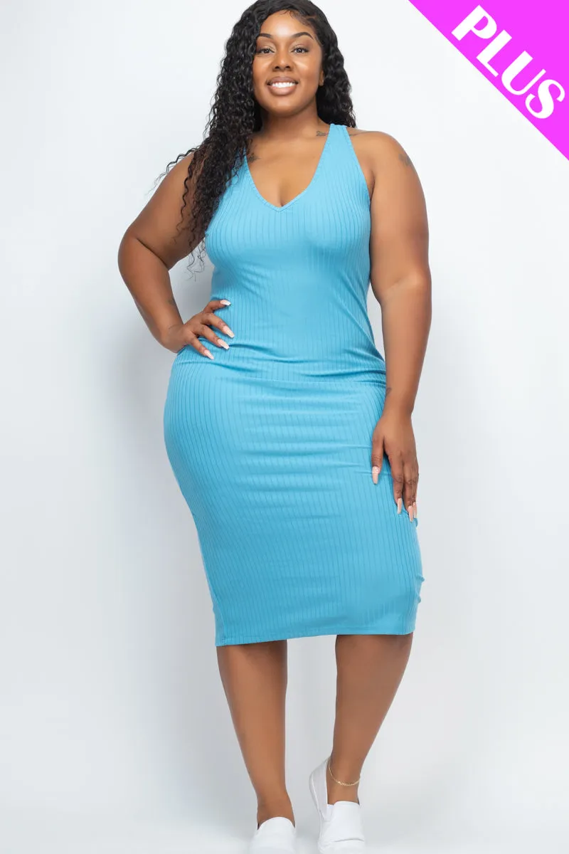 Plus Size Ribbed Sleeveless Bodycon Midi Dress