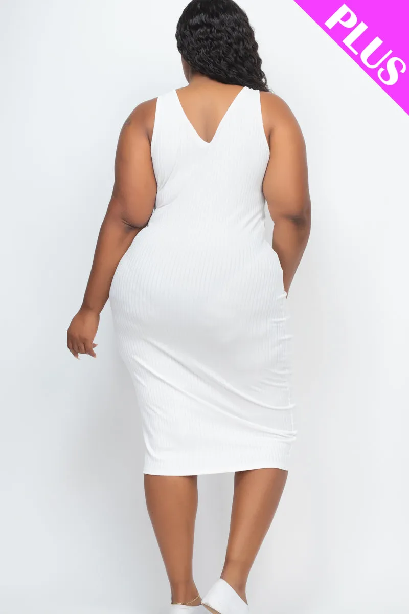 Plus Size Ribbed Sleeveless Bodycon Midi Dress