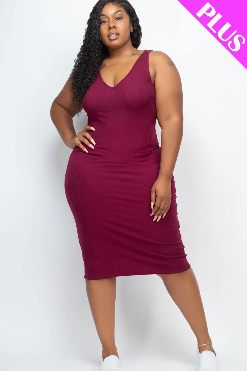 Plus Size Ribbed Sleeveless Bodycon Midi Dress