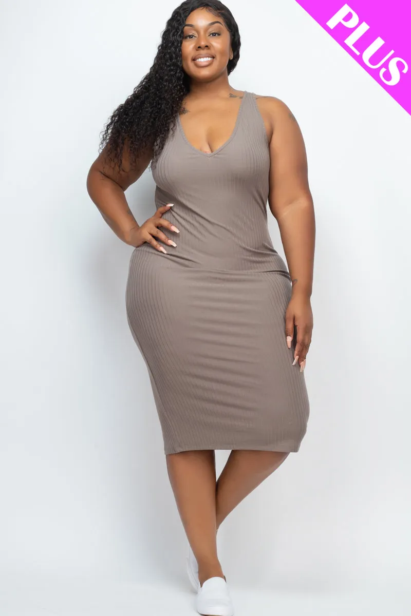 Plus Size Ribbed Sleeveless Bodycon Midi Dress