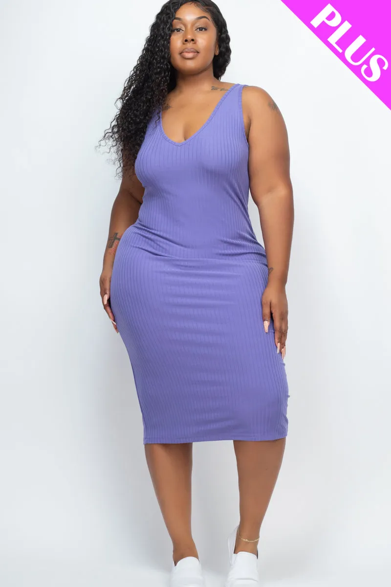 Plus Size Ribbed Sleeveless Bodycon Midi Dress