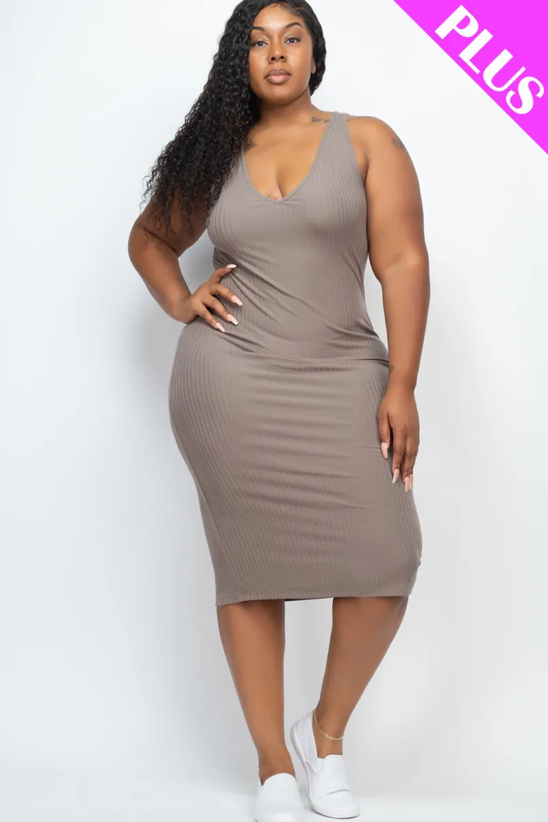 Plus Size Ribbed Sleeveless Bodycon Midi Dress