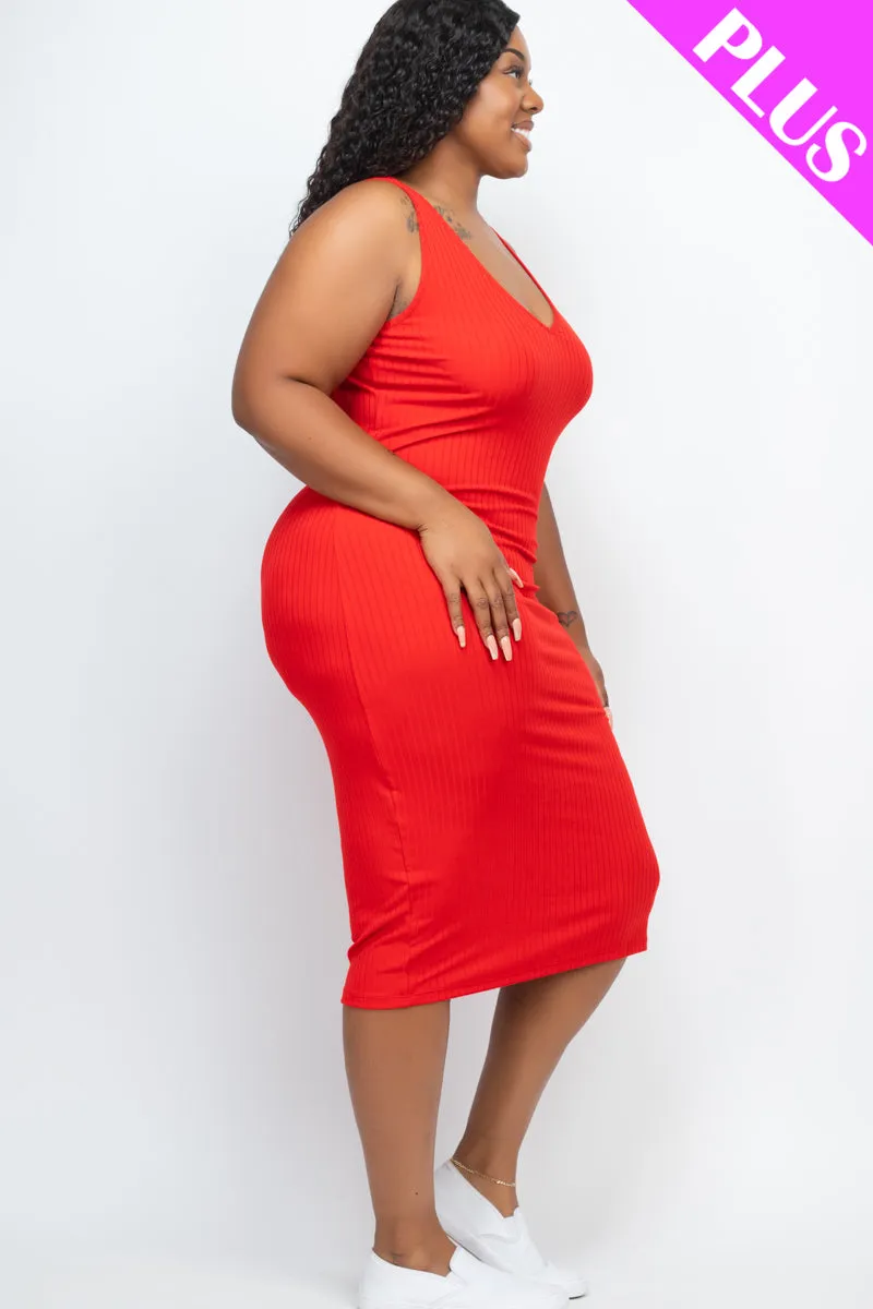 Plus Size Ribbed Sleeveless Bodycon Midi Dress