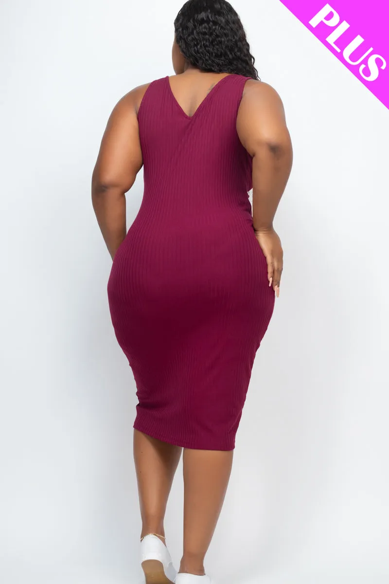 Plus Size Ribbed Sleeveless Bodycon Midi Dress