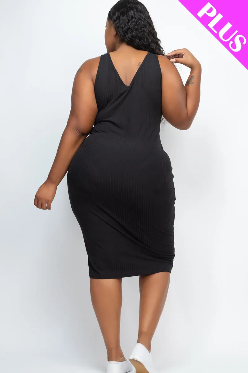 Plus Size Ribbed Sleeveless Bodycon Midi Dress