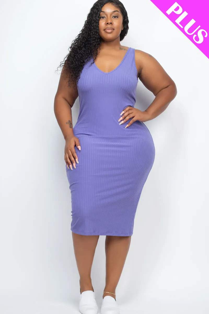 Plus Size Ribbed Sleeveless Bodycon Midi Dress