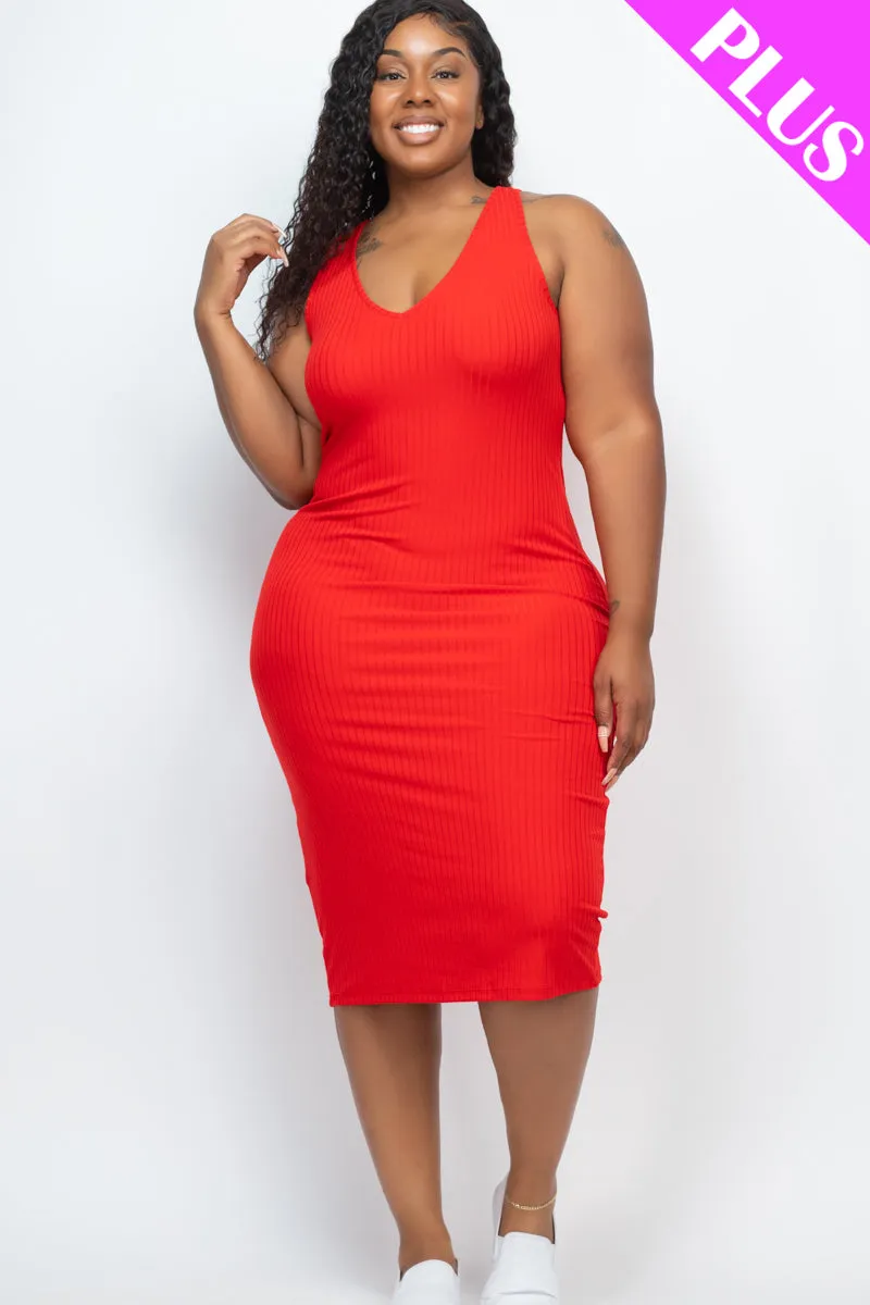 Plus Size Ribbed Sleeveless Bodycon Midi Dress