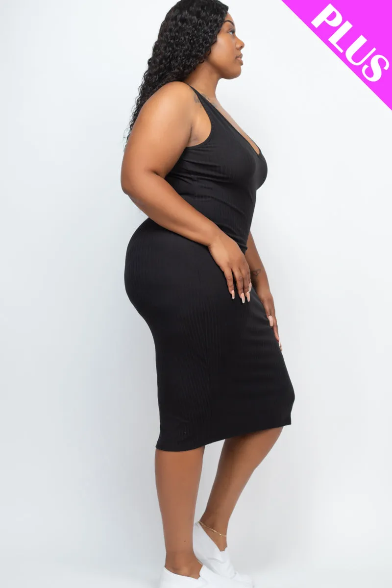 Plus Size Ribbed Sleeveless Bodycon Midi Dress