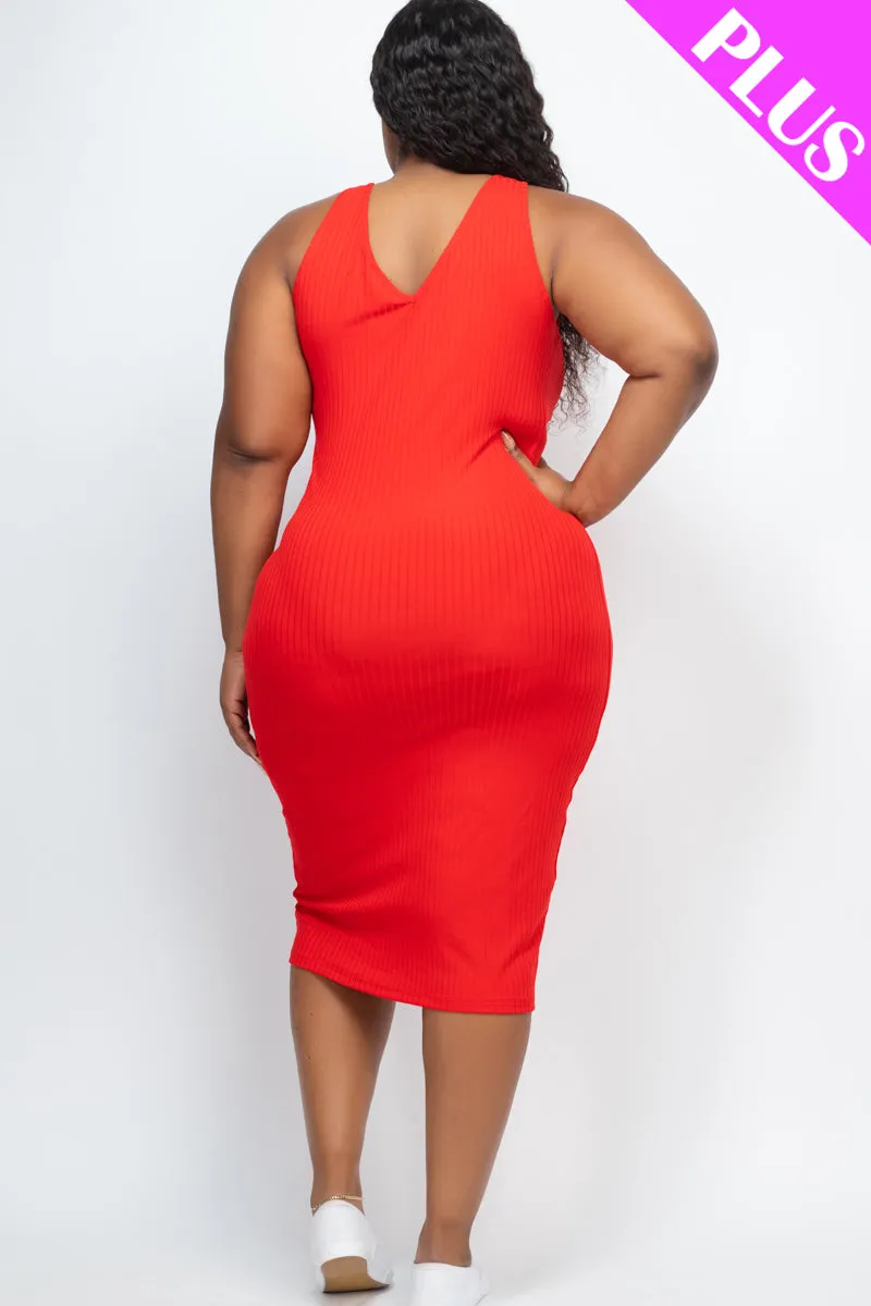 Plus Size Ribbed Sleeveless Bodycon Midi Dress