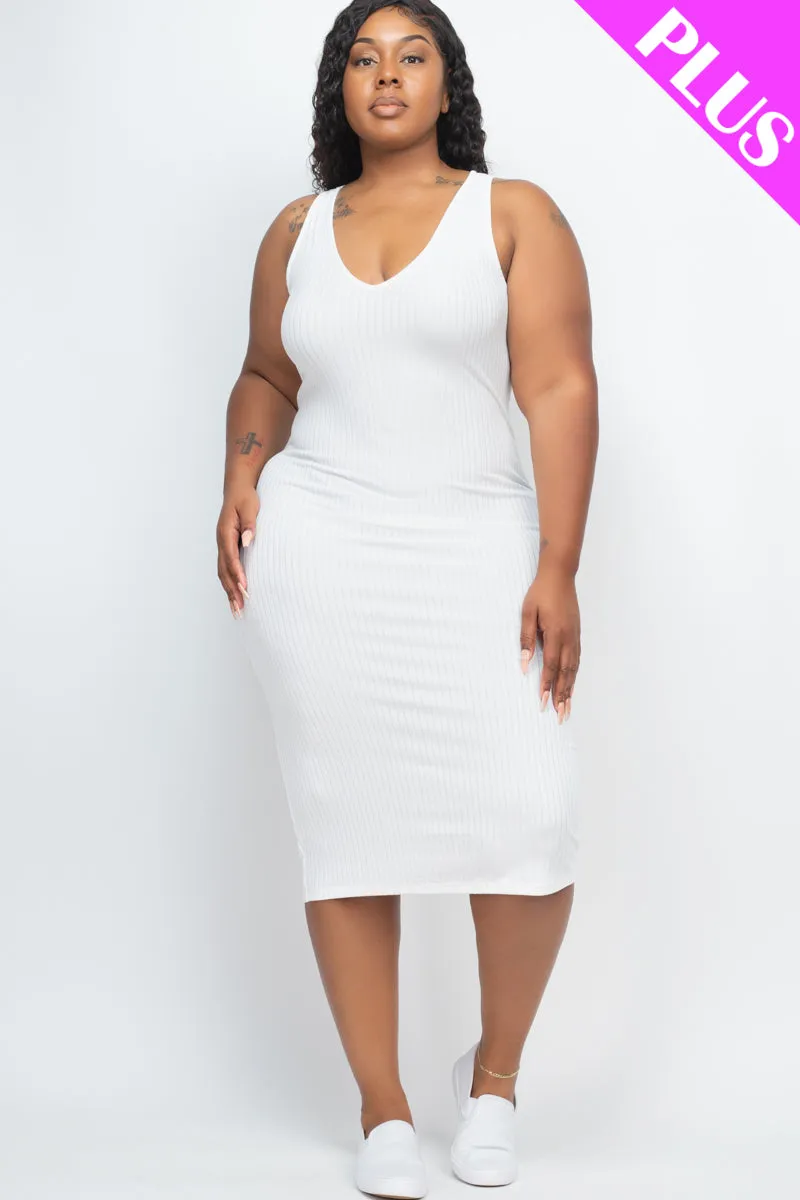 Plus Size Ribbed Sleeveless Bodycon Midi Dress