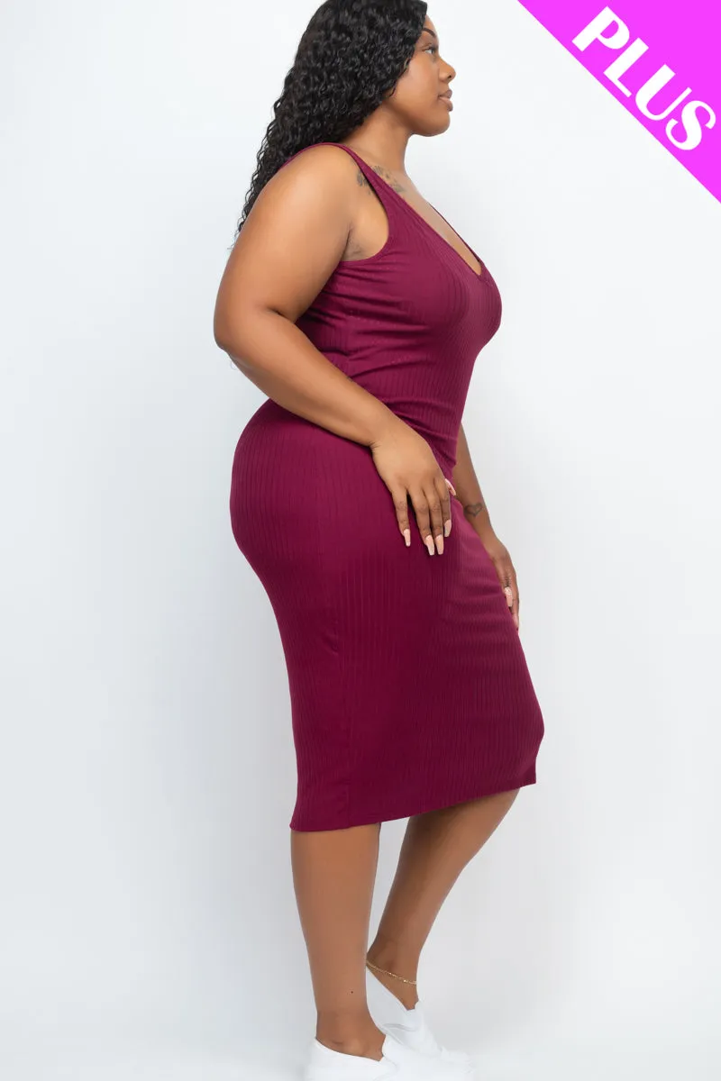 Plus Size Ribbed Sleeveless Bodycon Midi Dress