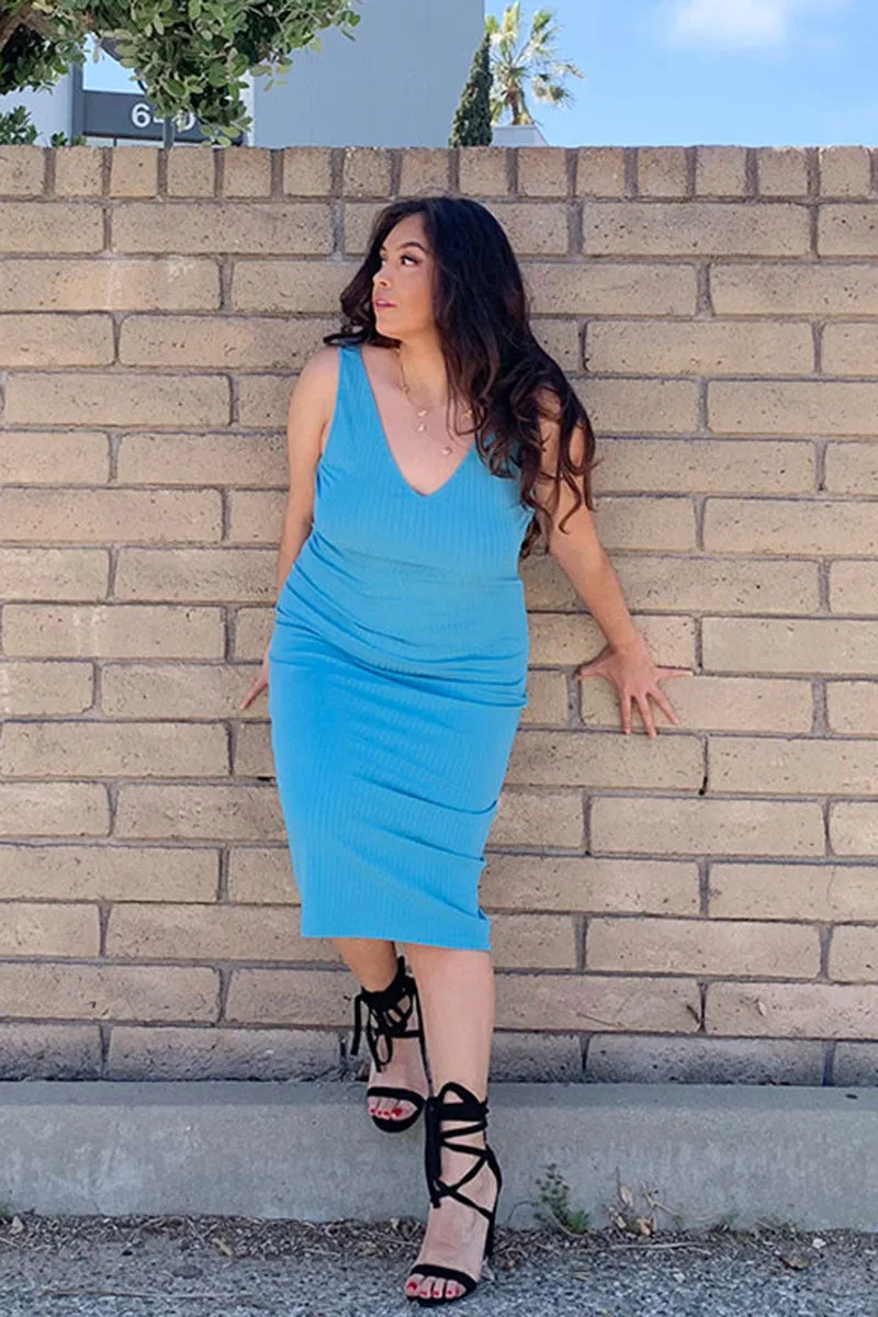 Plus Size Ribbed Sleeveless Bodycon Midi Dress