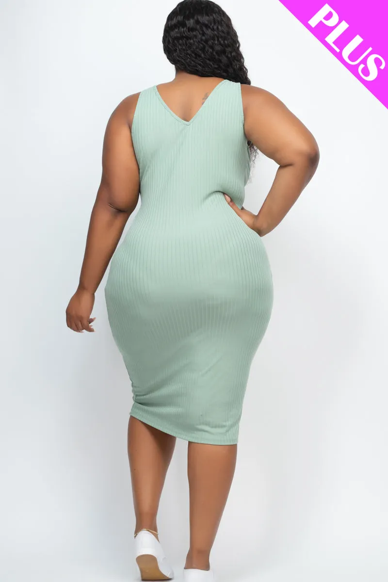 Plus Size Ribbed Sleeveless Bodycon Midi Dress