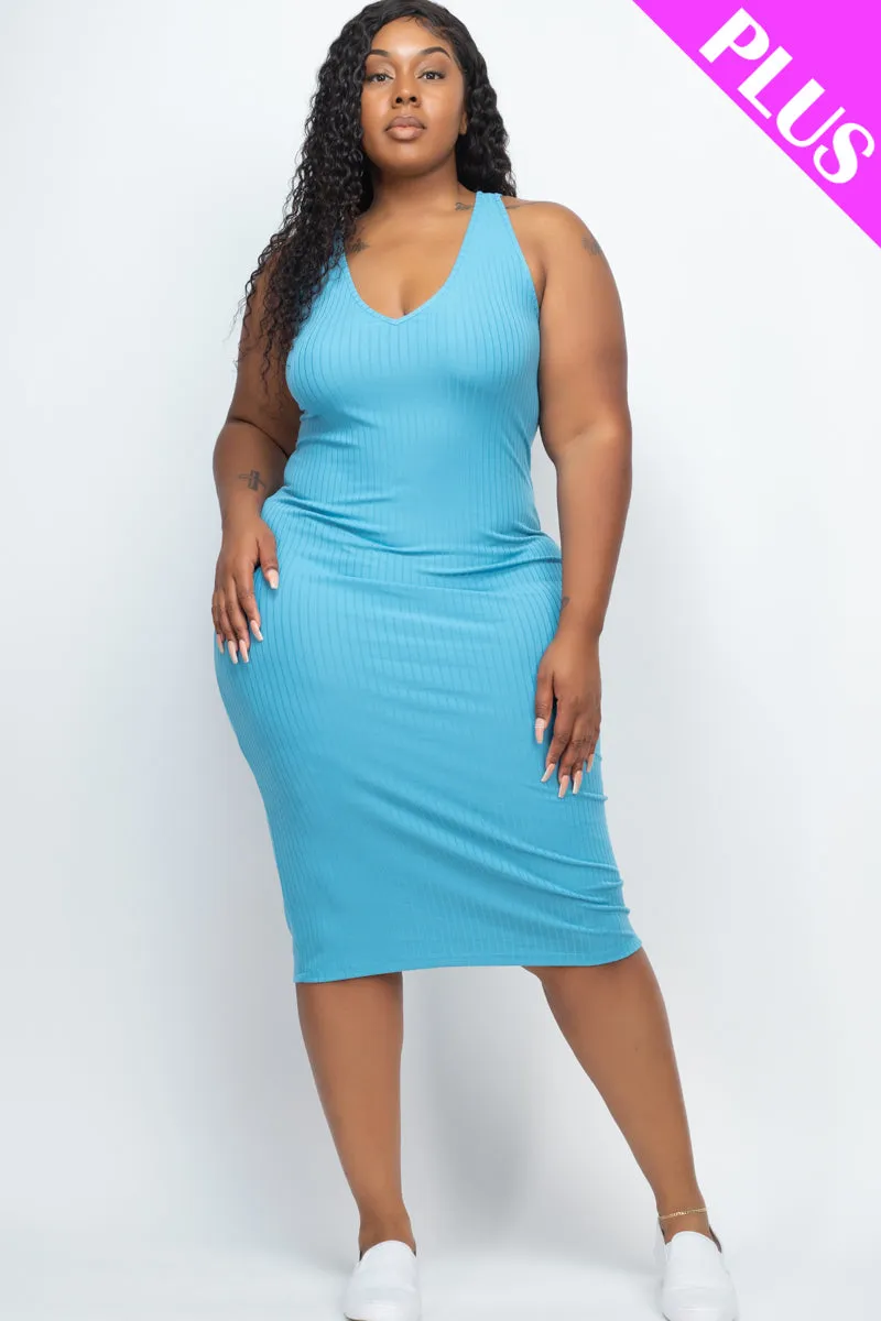 Plus Size Ribbed Sleeveless Bodycon Midi Dress