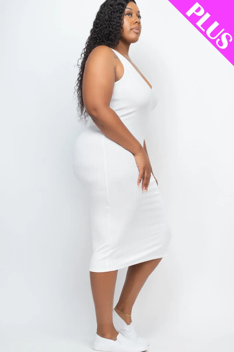 Plus Size Ribbed Sleeveless Bodycon Midi Dress