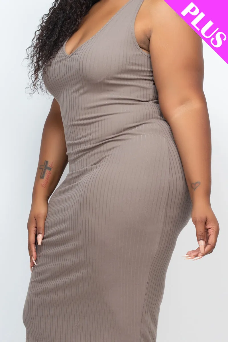 Plus Size Ribbed Sleeveless Bodycon Midi Dress