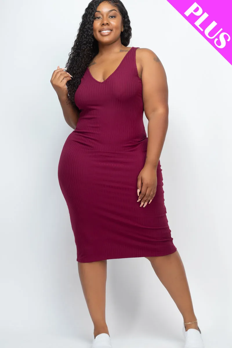 Plus Size Ribbed Sleeveless Bodycon Midi Dress