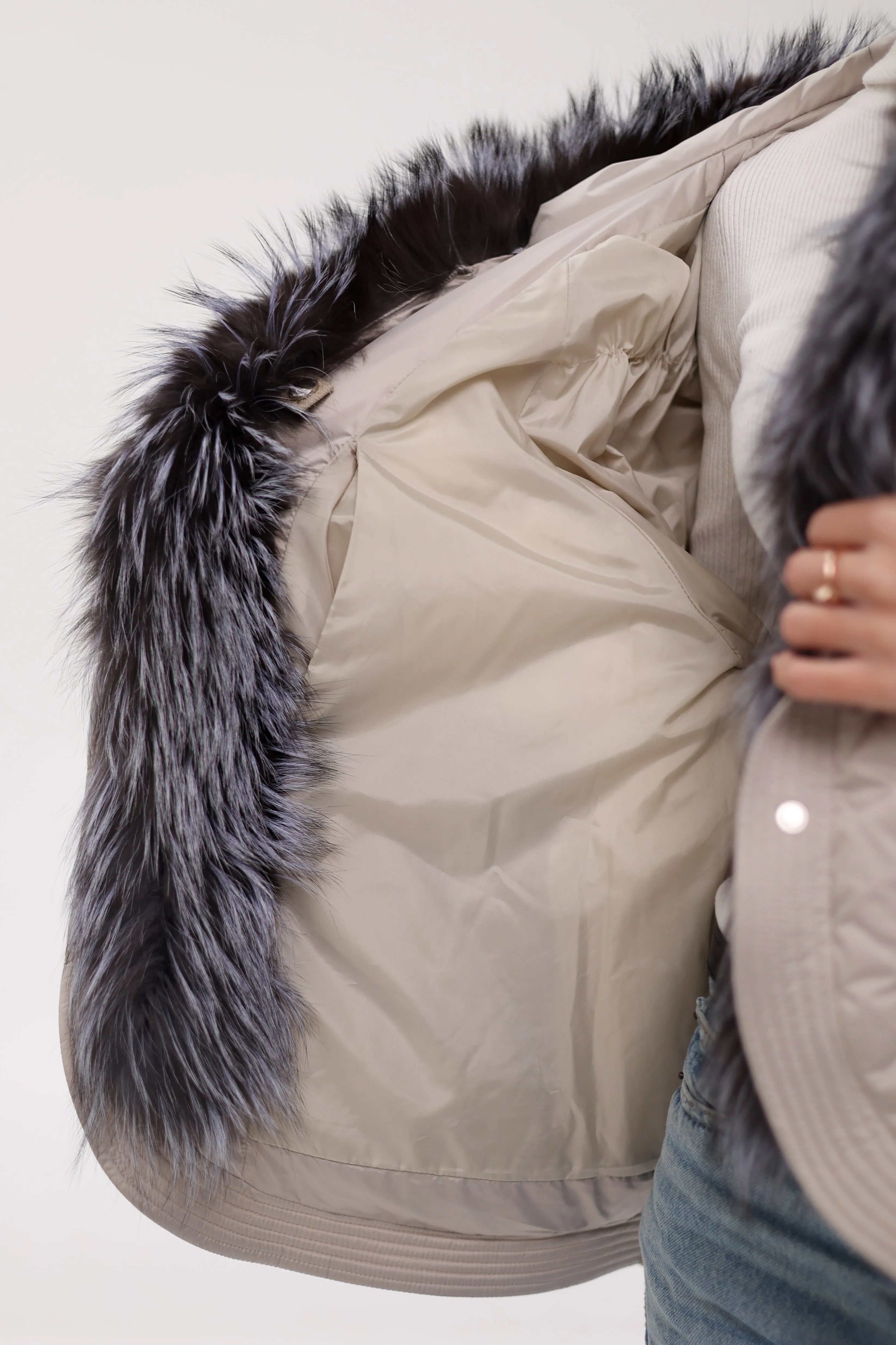 Pre-Order. Ships November 20. Genuine Fox Fur Cropped Down Fill Parka