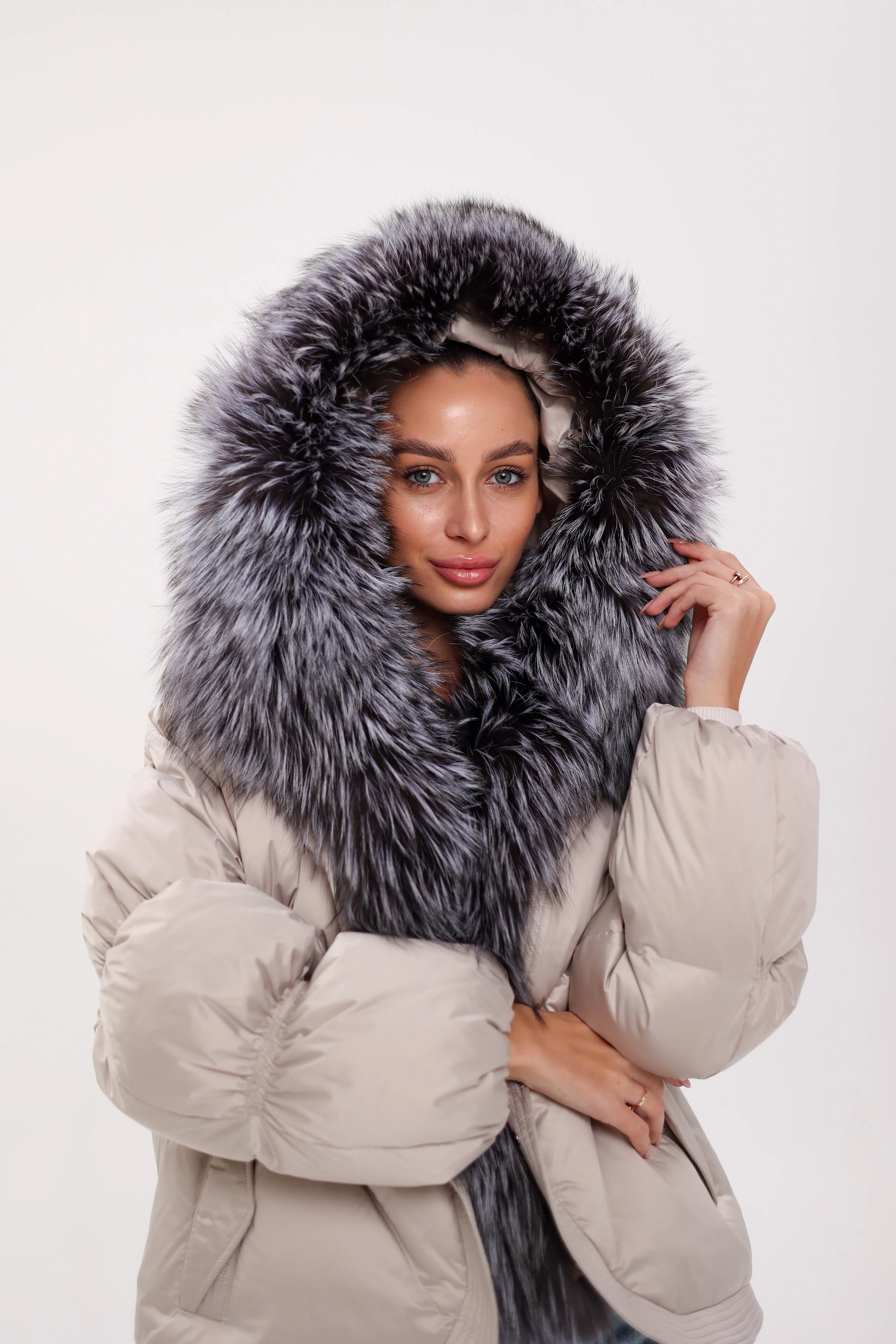 Pre-Order. Ships November 20. Genuine Fox Fur Cropped Down Fill Parka