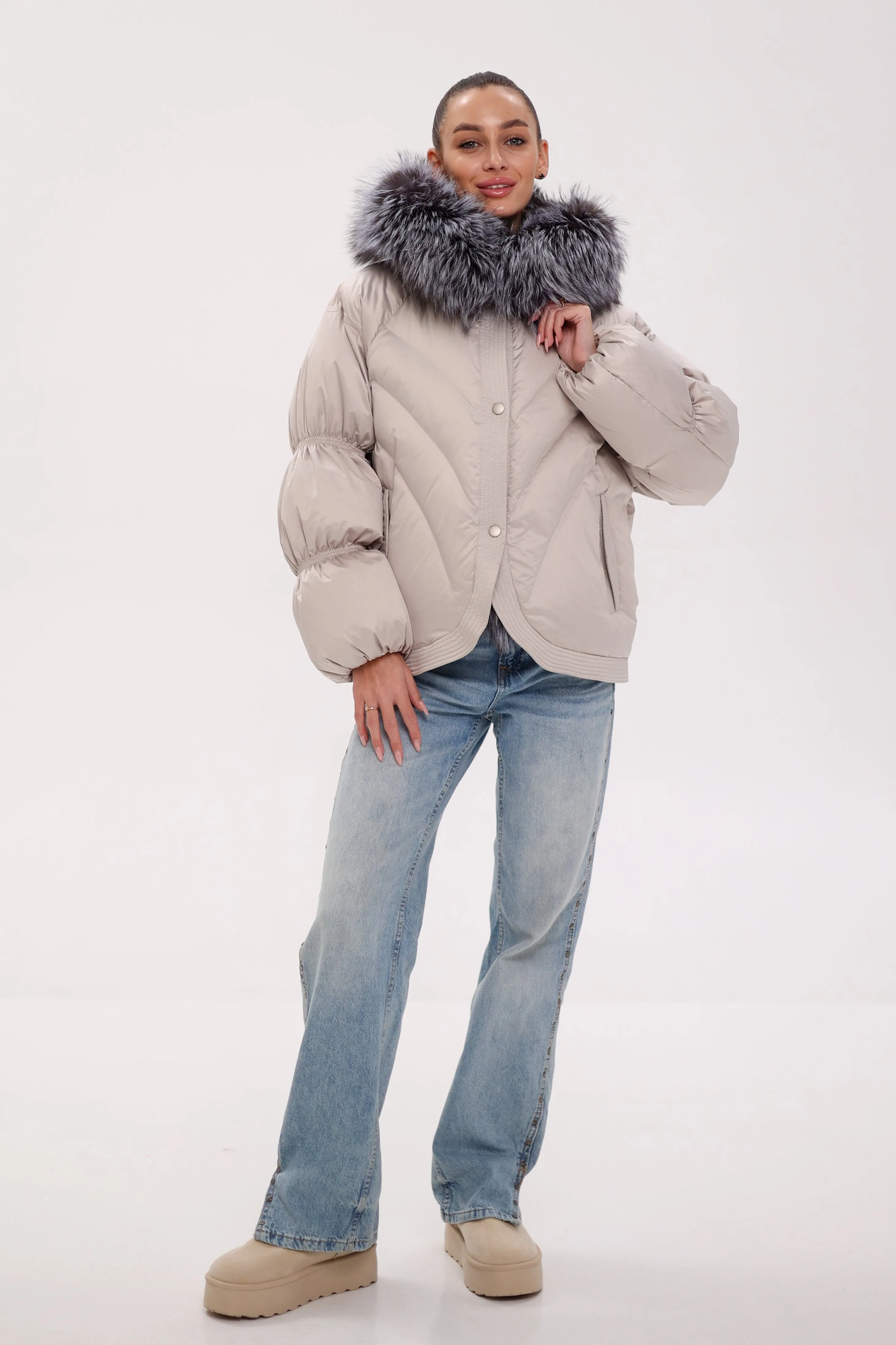 Pre-Order. Ships November 20. Genuine Fox Fur Cropped Down Fill Parka