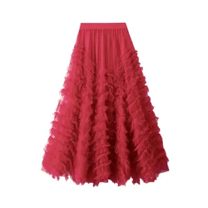 Pre Order:  Solid Layer Cake Yarn Elastic Waist Skirt