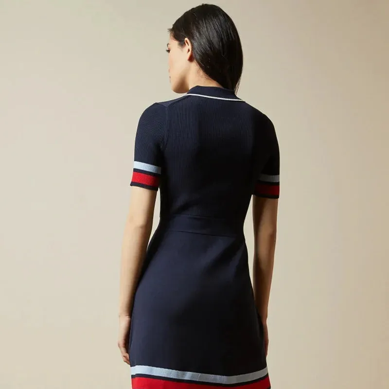 Pre Order:  Striped Patchwork A-Line Polo Dress