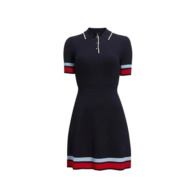 Pre Order:  Striped Patchwork A-Line Polo Dress