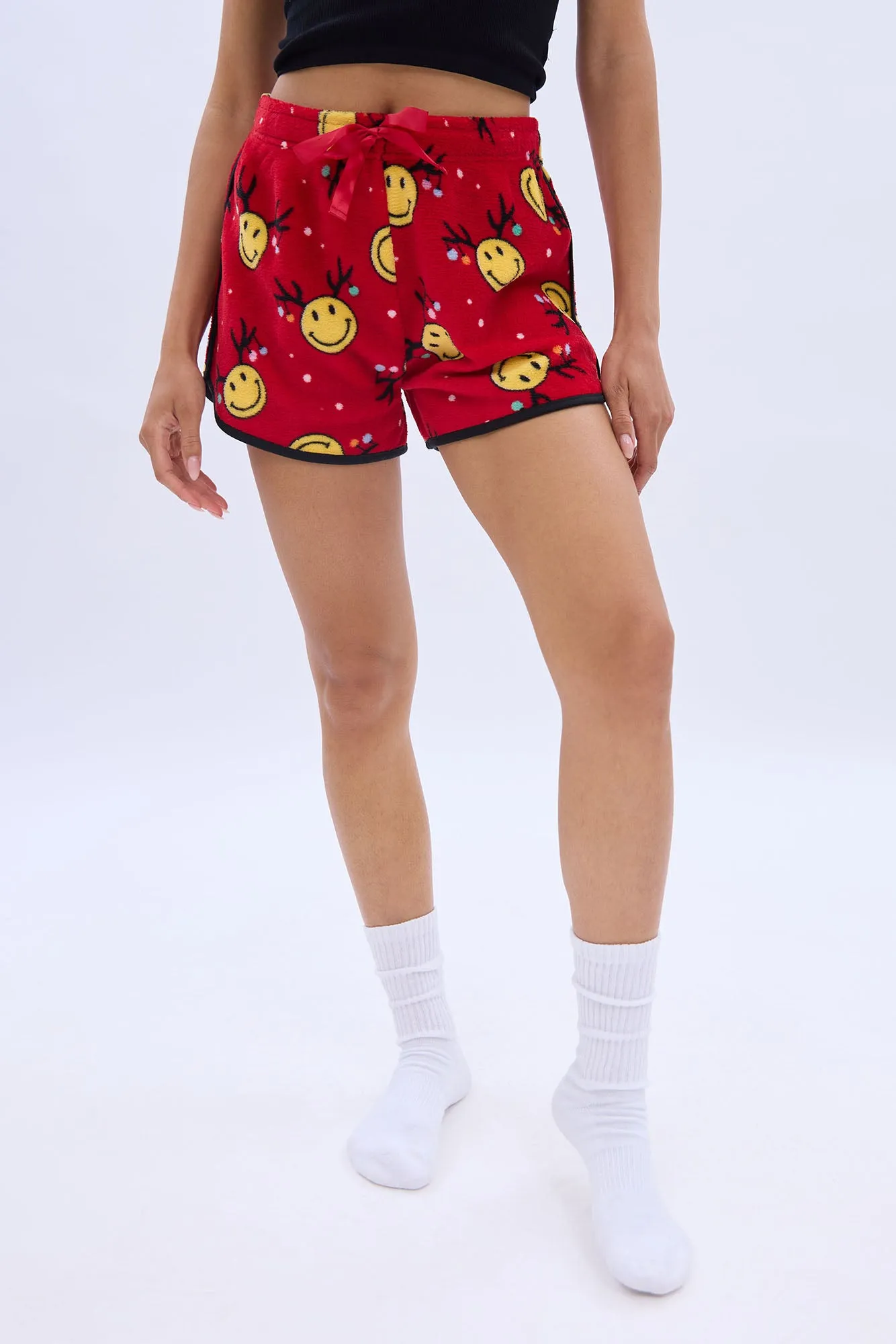 Printed Graphic Plush Pajama Shorts