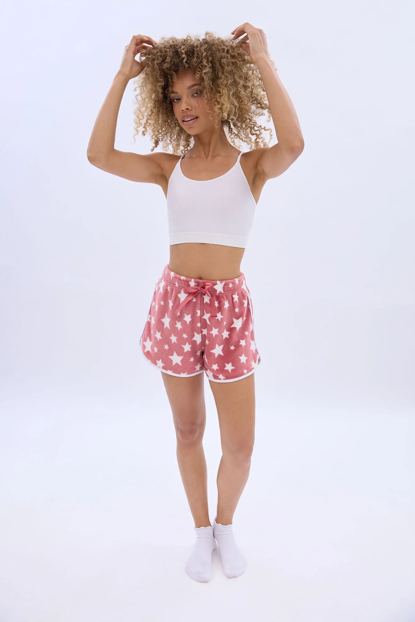 Printed Graphic Plush Pajama Shorts