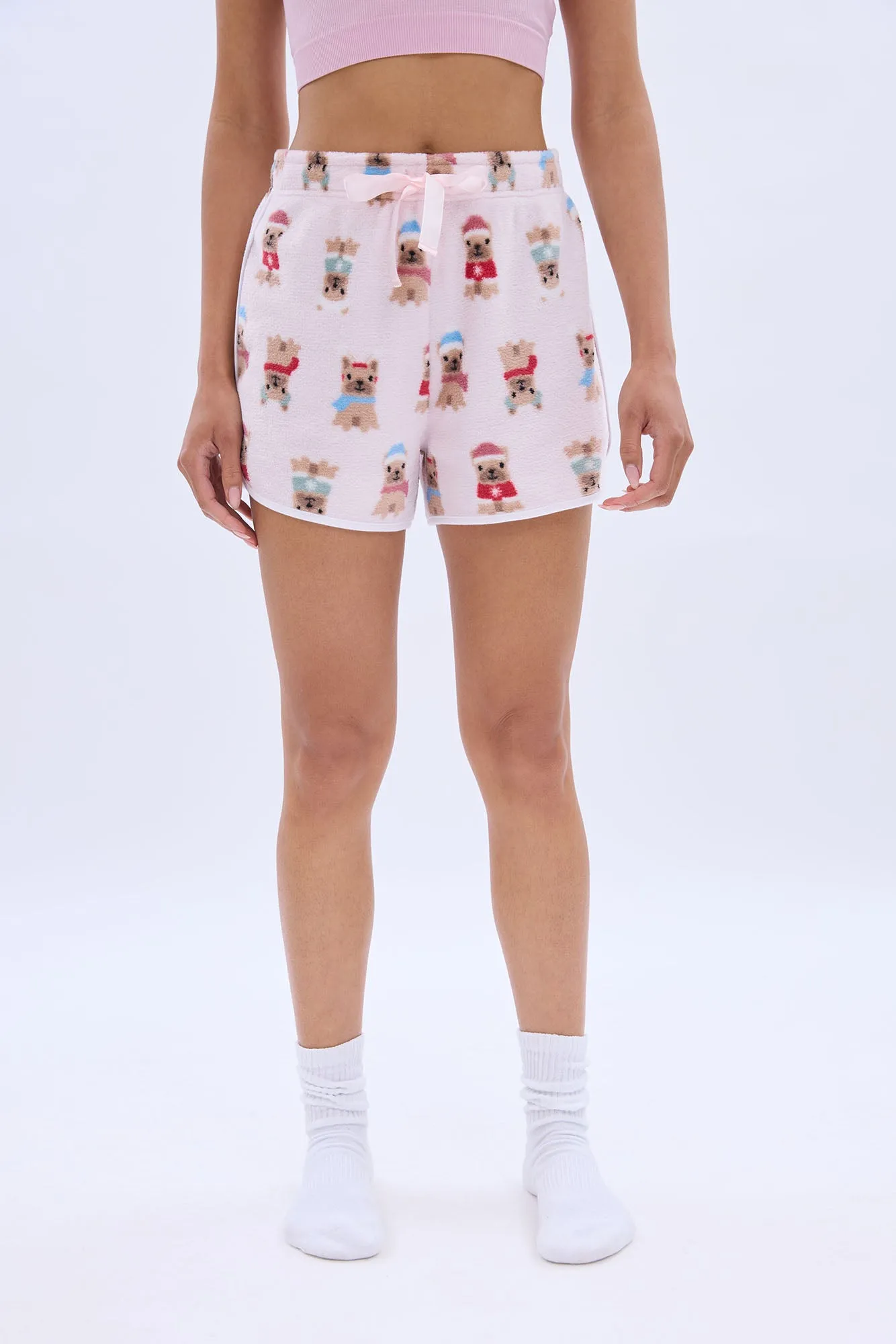 Printed Graphic Plush Pajama Shorts