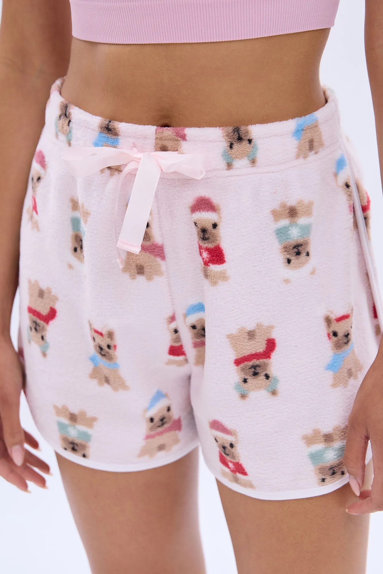 Printed Graphic Plush Pajama Shorts