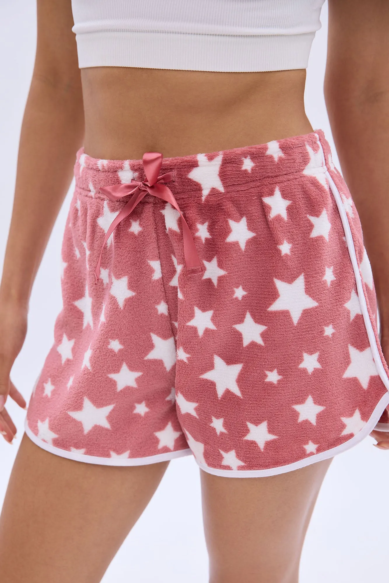 Printed Graphic Plush Pajama Shorts