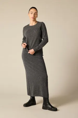 Pure Cashmere Maxi Skirt in Charcoal Marle Grey