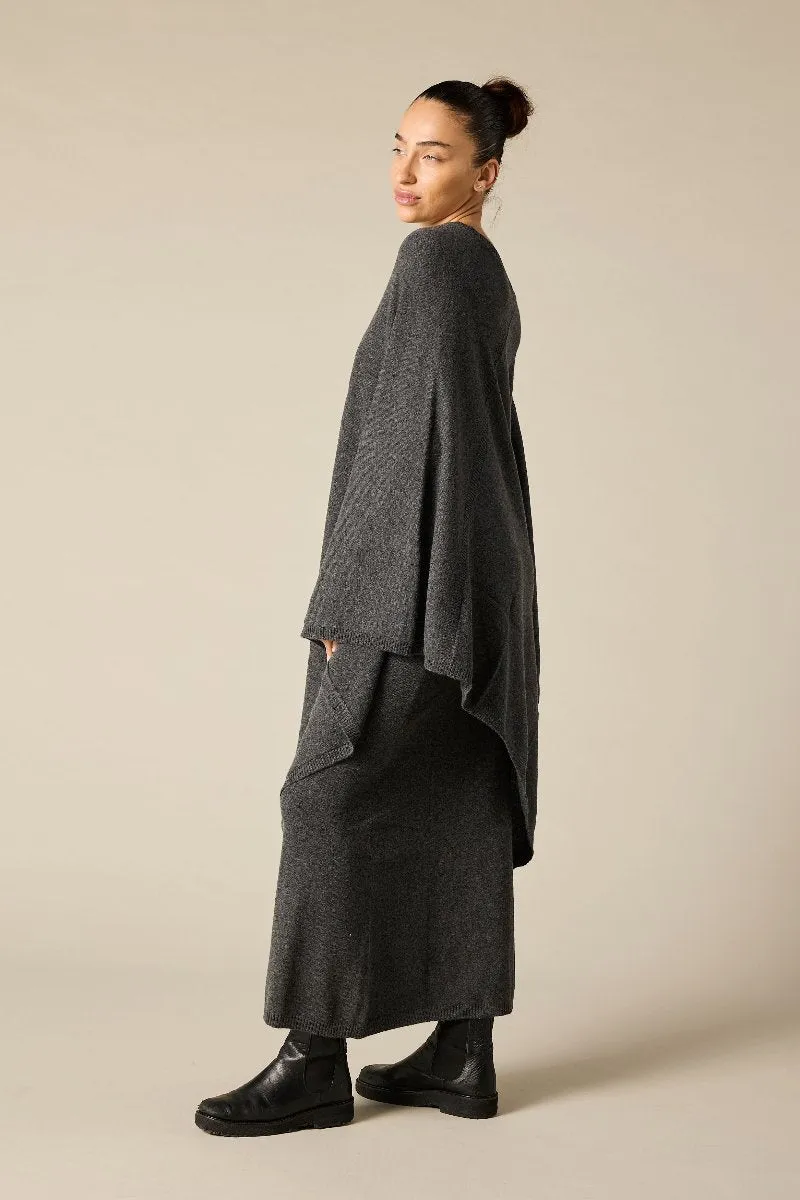 Pure Cashmere Maxi Skirt in Charcoal Marle Grey