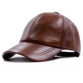 Pure Leather Cap With Adjustable Clip-Brown