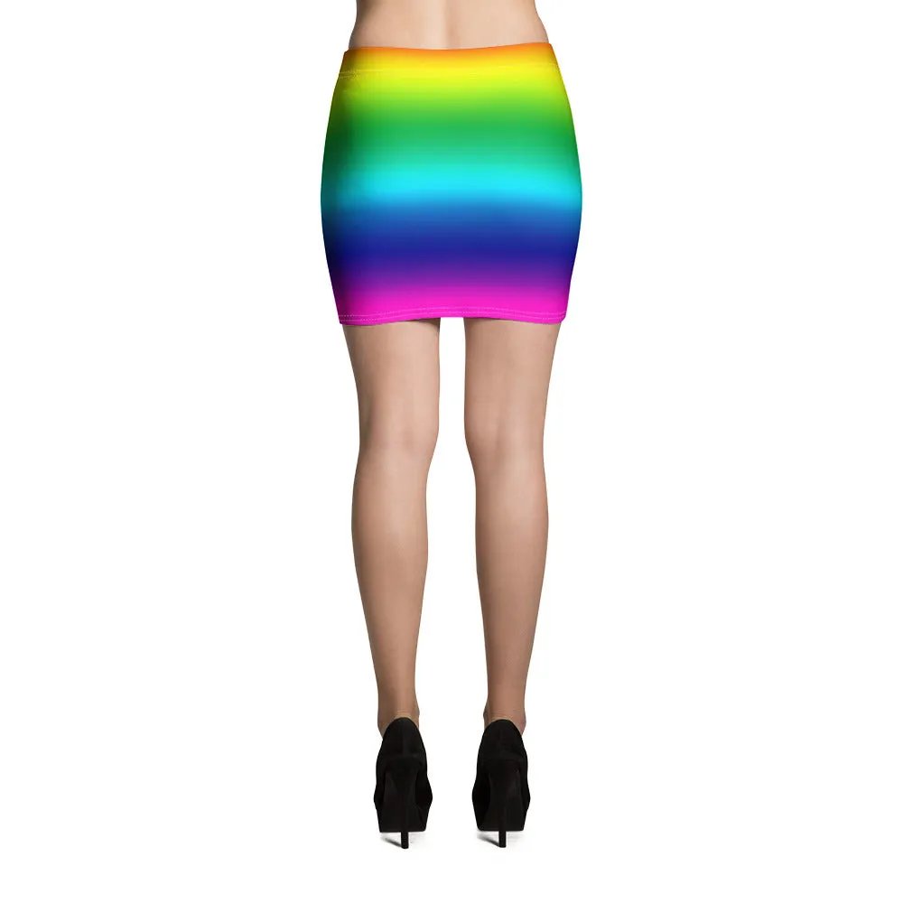 Rainbow Ombre Print Mini Skirt, Gay Pride Rainbow Printed Women's Skirt- Made in USA/EU