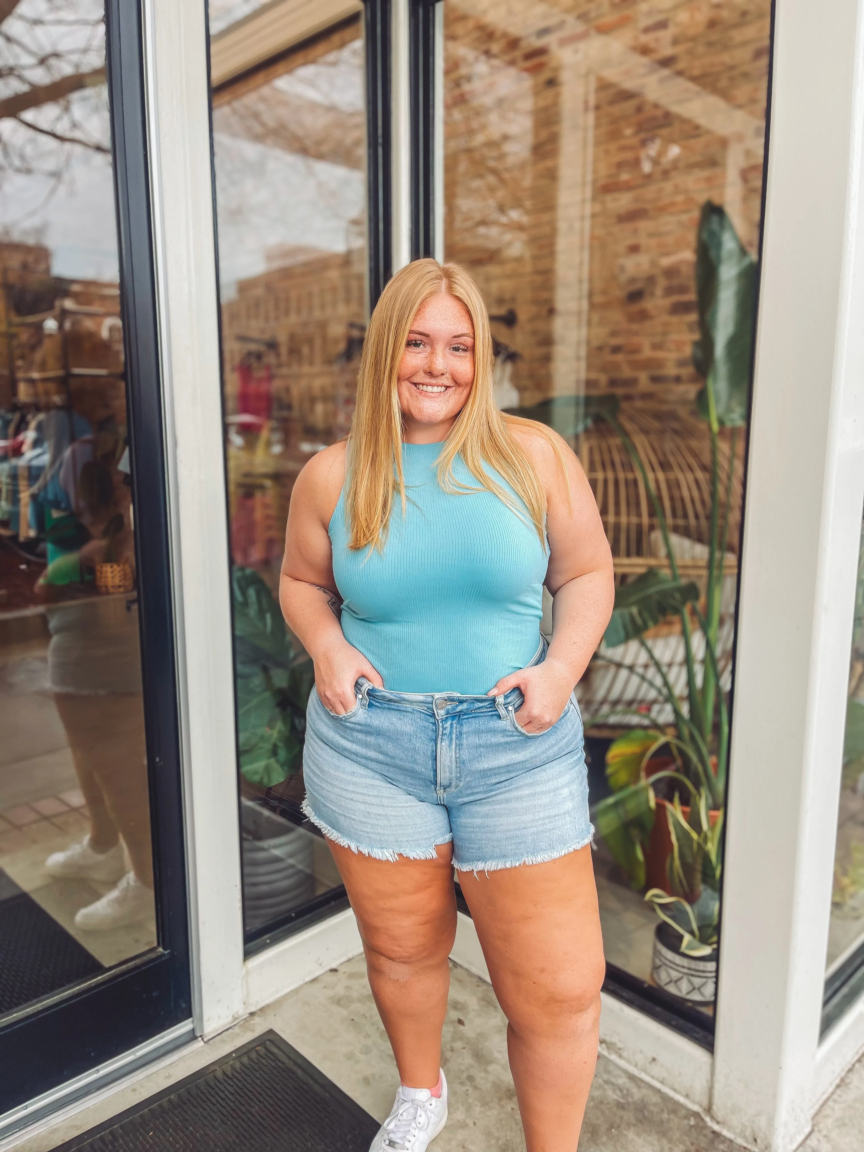 Ribbed bodysuit - light blue