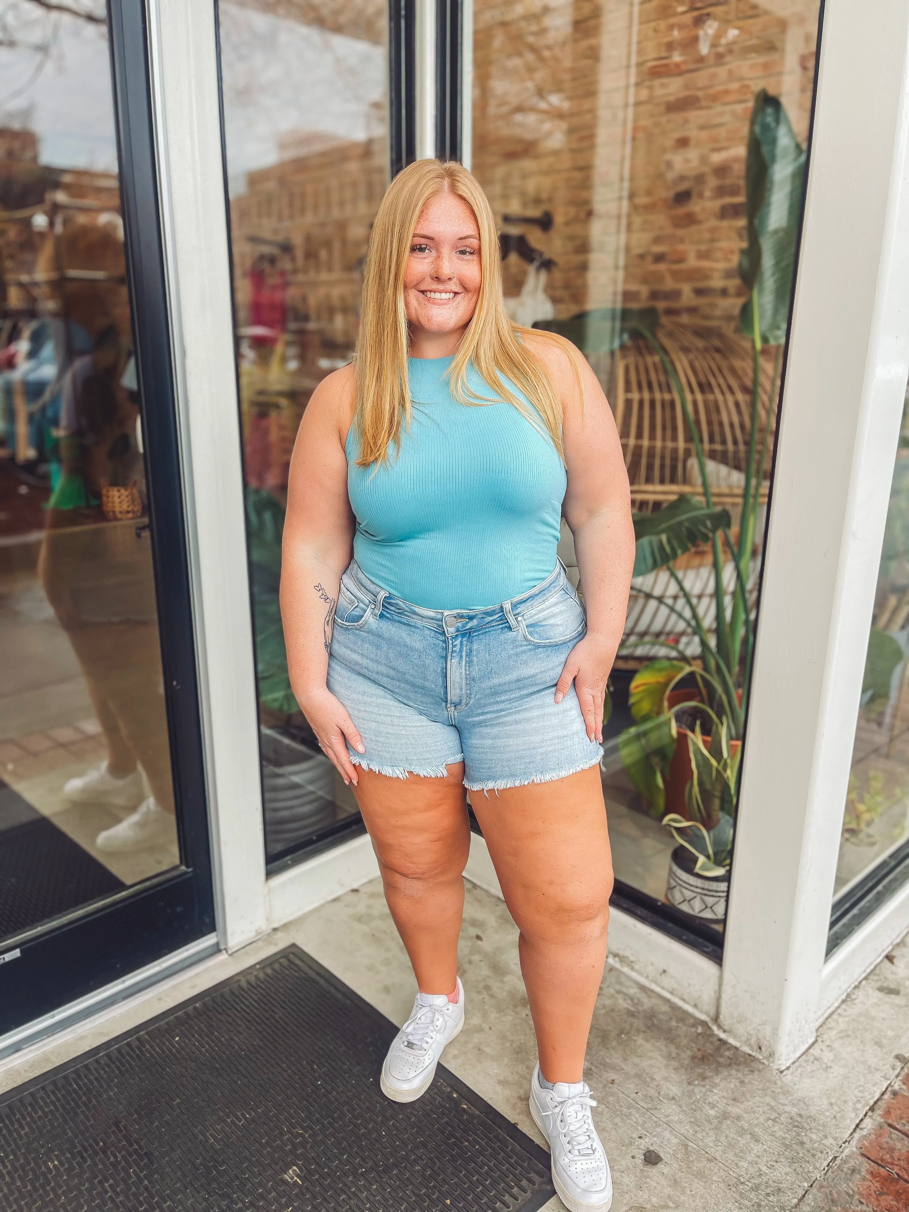 Ribbed bodysuit - light blue