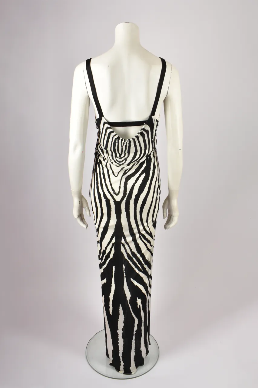 ROBERTO CAVALLI ZEBRA PRINT DRESS WITH FRONT BROOCH