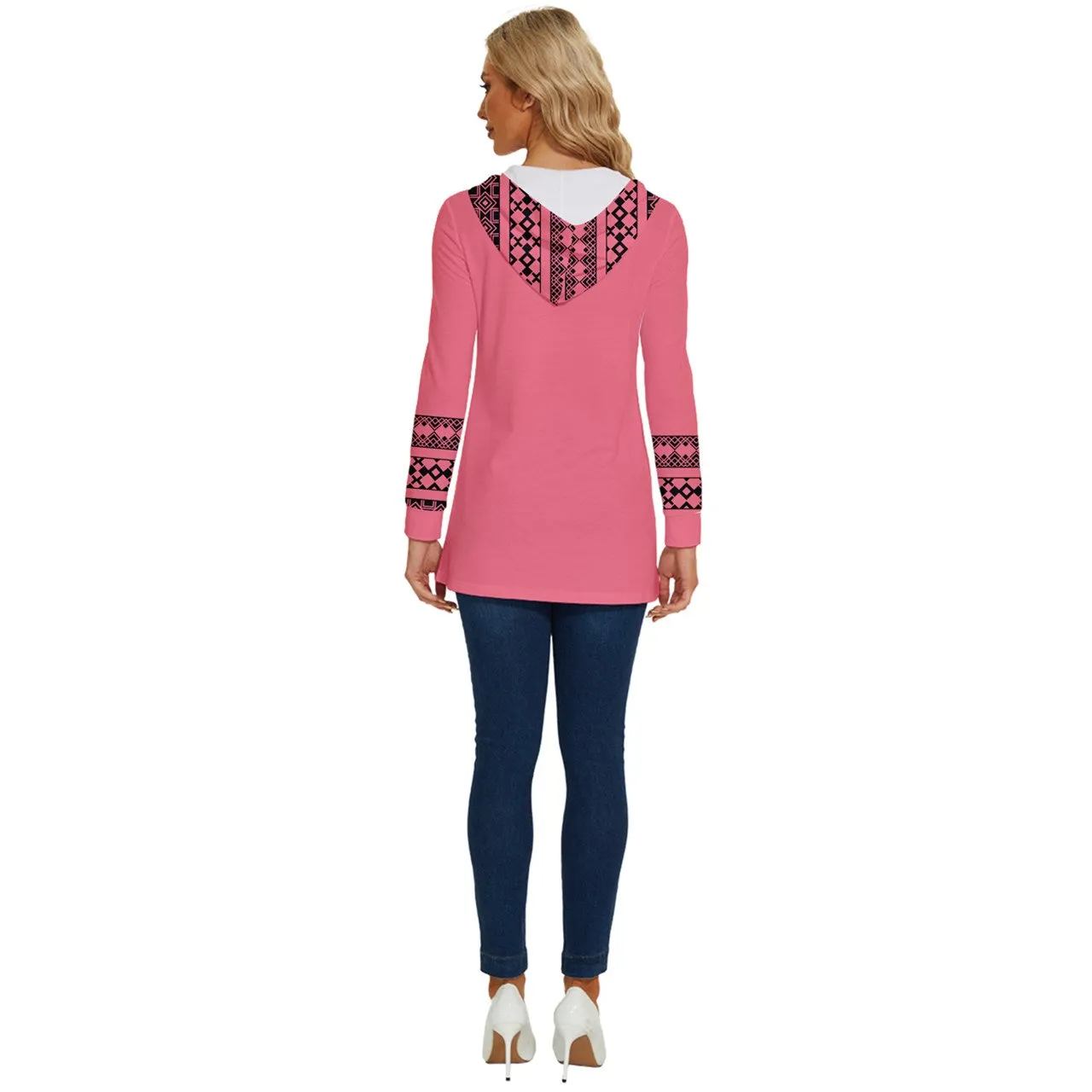 Rose Long Sleeve Drawstring Hooded Top