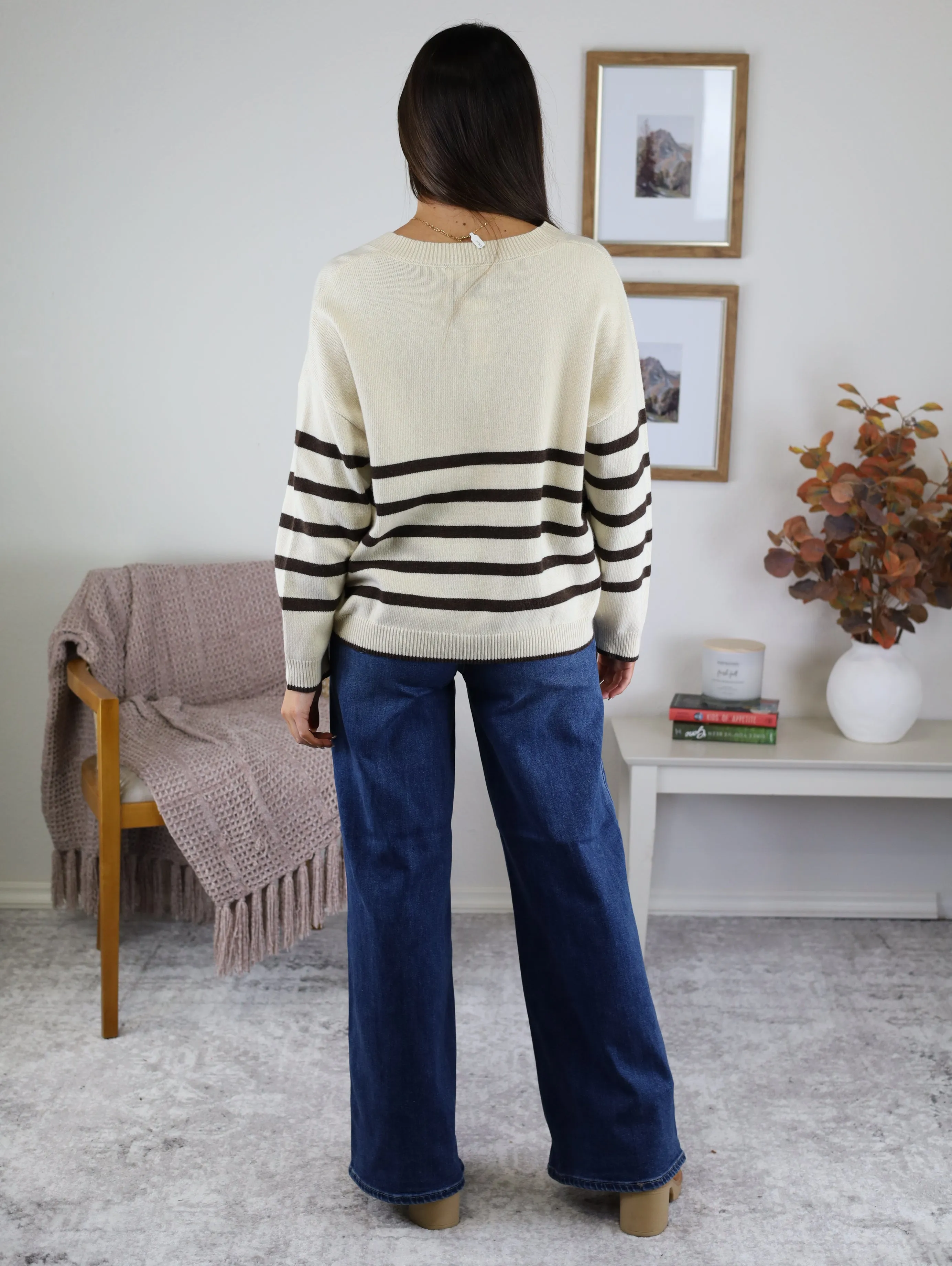 Rossi Stripe V Neck Sweater