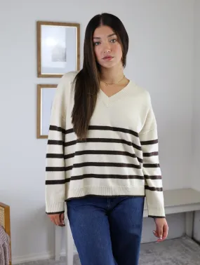 Rossi Stripe V Neck Sweater