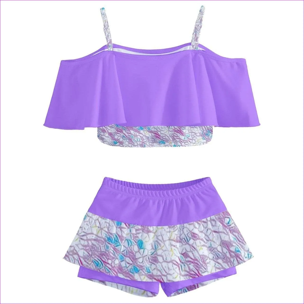 Royal Pallette Kids Off Shoulder Skirt Swimsuit