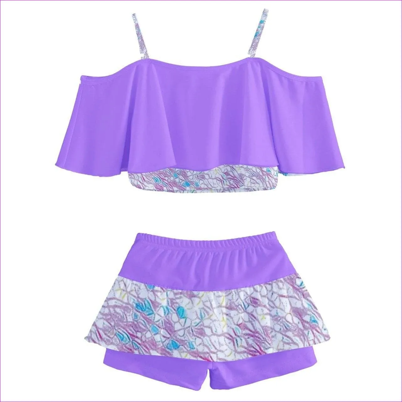 Royal Pallette Kids Off Shoulder Skirt Swimsuit