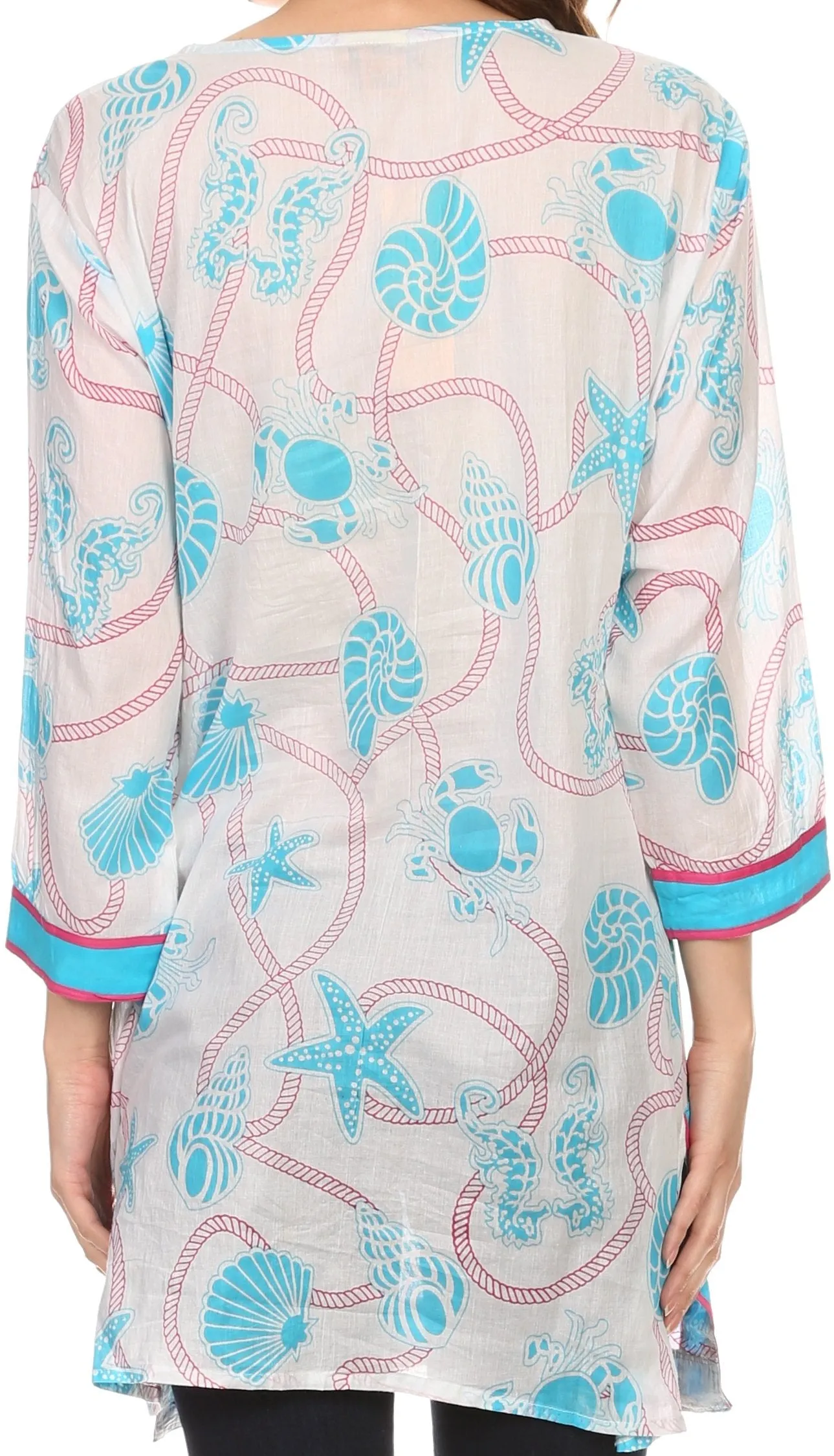 Sakkas Fawn Tunic Blouse Top With Printed Pattern And Multi Toned Trims